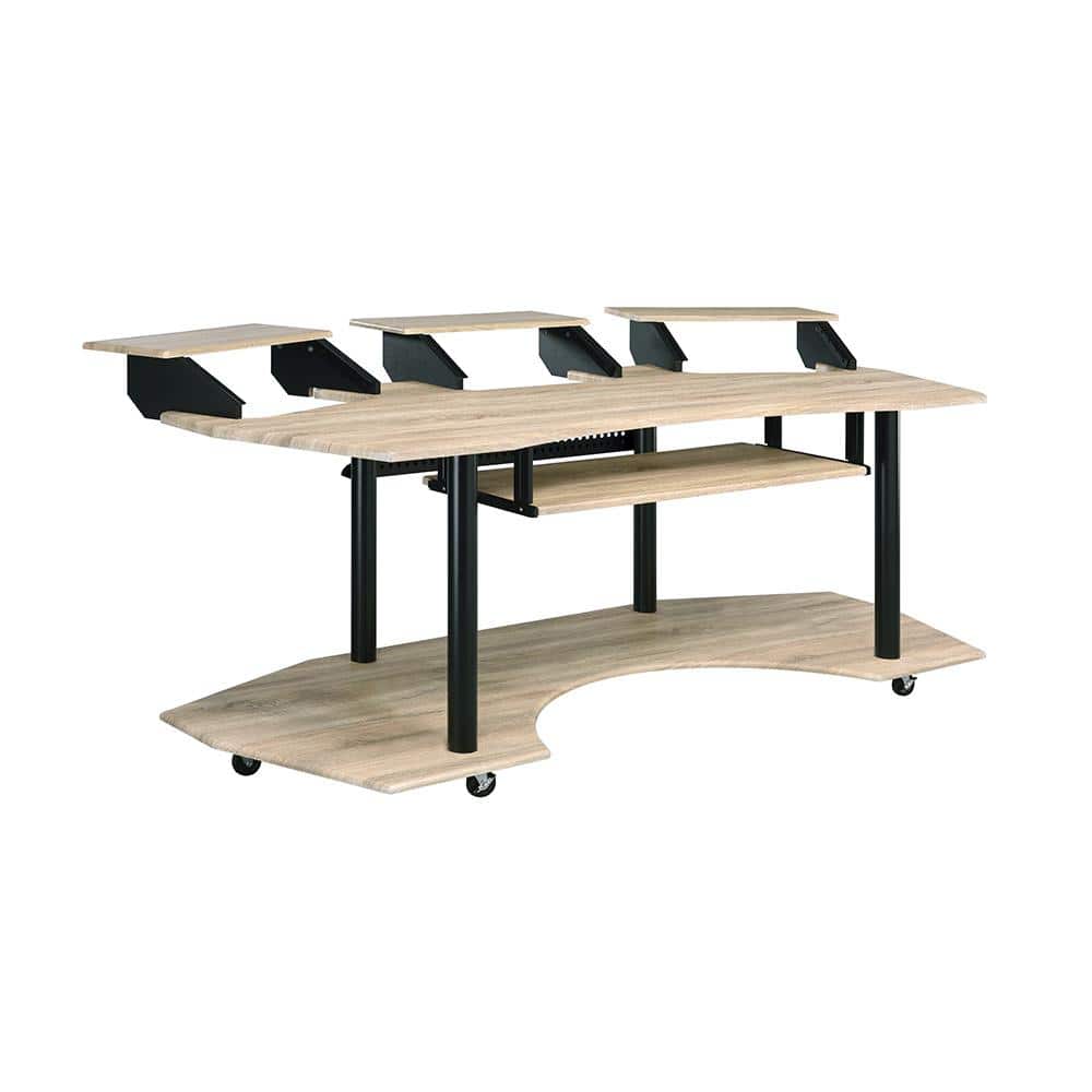 Natural Oak Studio Desk with Keyboard Tray and Hutch