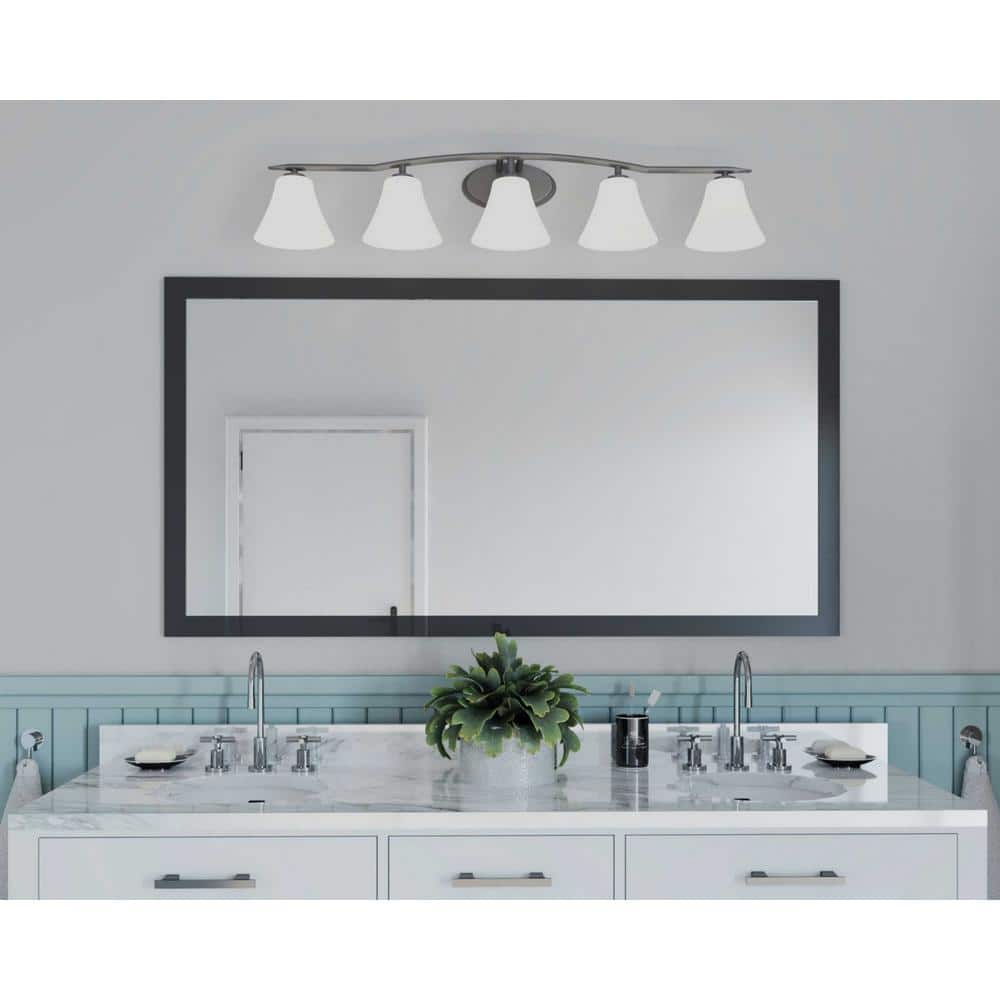Bravo Brushed Nickel 5-Light Bath Vanity with Etched Opal Shades