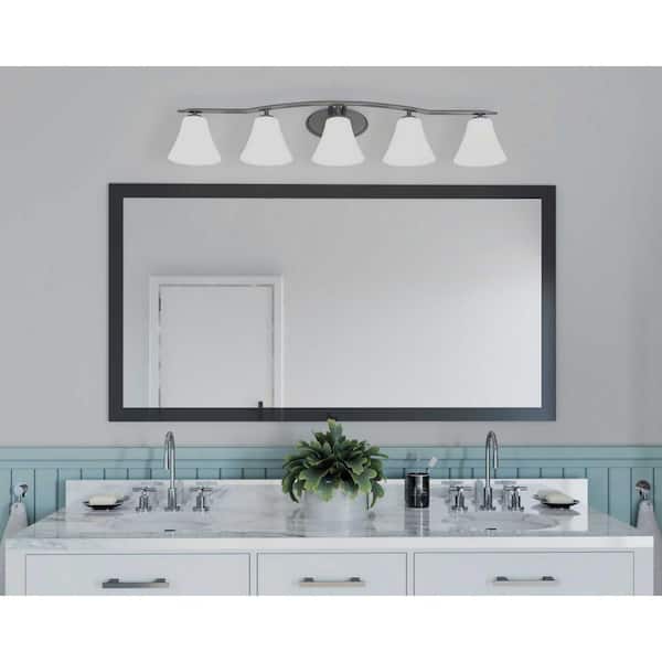Bravo Collection 46 in. 5-Light Brushed Nickel Etched Glass Modern Bath Vanity Light