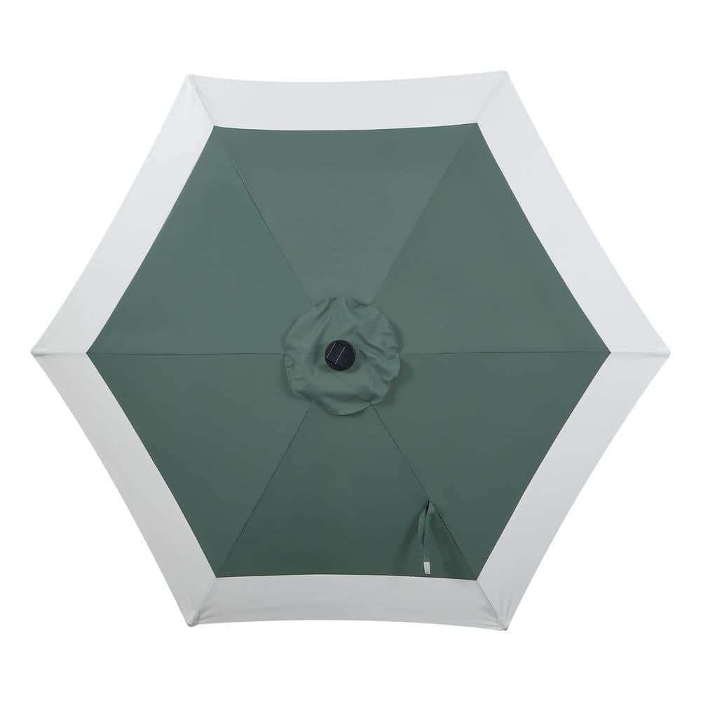 Spencer 9 ft. Green and White Aluminum Coastal Patio Umbrella with LED Lights