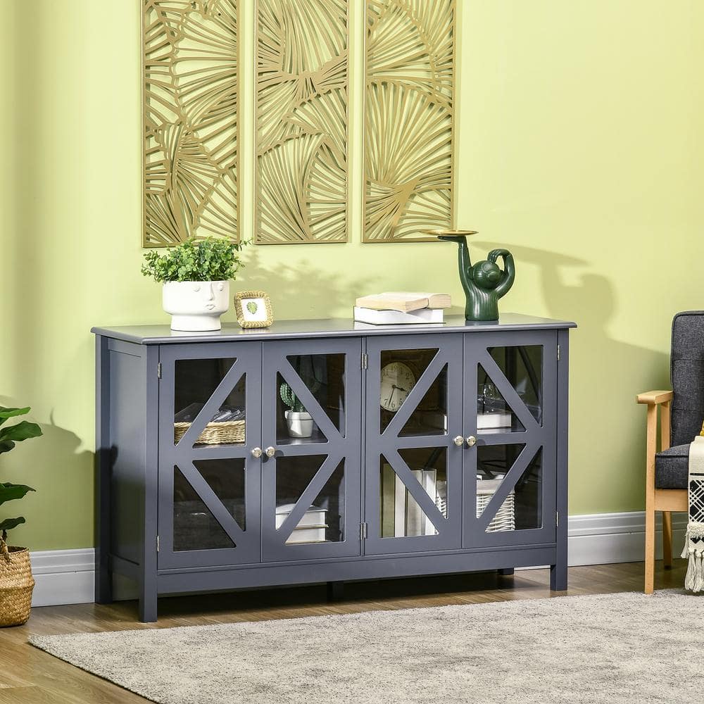 Elegant Grey Tempered Glass Door Sideboard with Adjustable Shelf