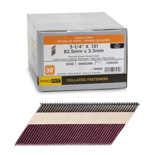 3-1/4 in. x 0.131 30-Degree Bright Finish Smooth Shank Paper Tape Framing Nails (2500-Per Box)