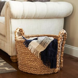 18.5 in x 20 in. Water Hyacinth Soft Basket with Braided Handles