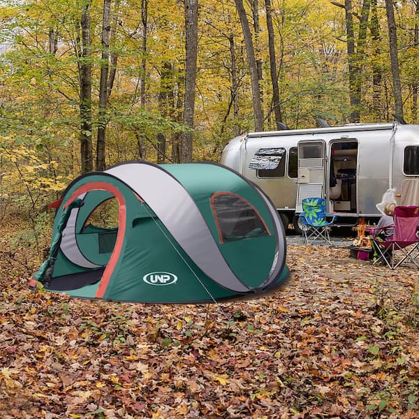 8 ft. x 3 ft. Green Polyester Pop-up Camping Tent, 3 Person, Shade