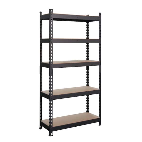 5-Tier Powder-Coated Steel Garage Storage Shelving Unit in Matte Black with HDF Racks (30 in. W x 60 in. H x 12 in. D)