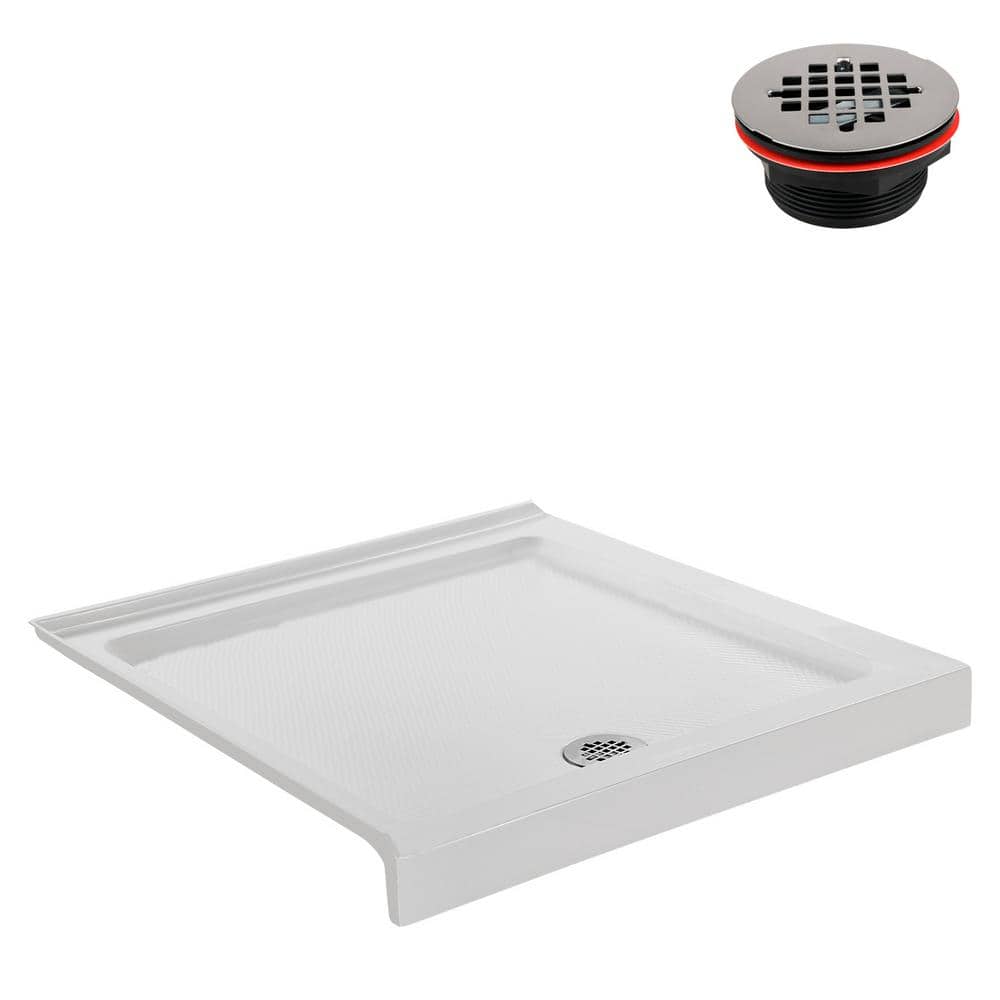 Streamline 36" White Acrylic Corner Shower Base with ABS Drain
