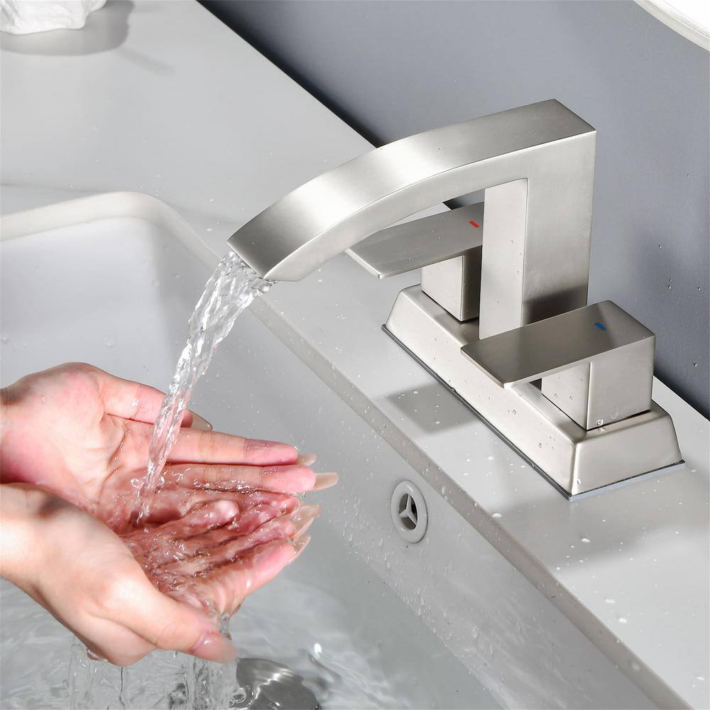 Brushed Nickel Double Handle Waterfall Bathroom Faucet with Pop-Up Drain