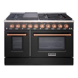 48in. 8 Burners Freestanding Gas Range in Black and Copper with Convection Fan Cast Iron Grates and Black Enamel Top