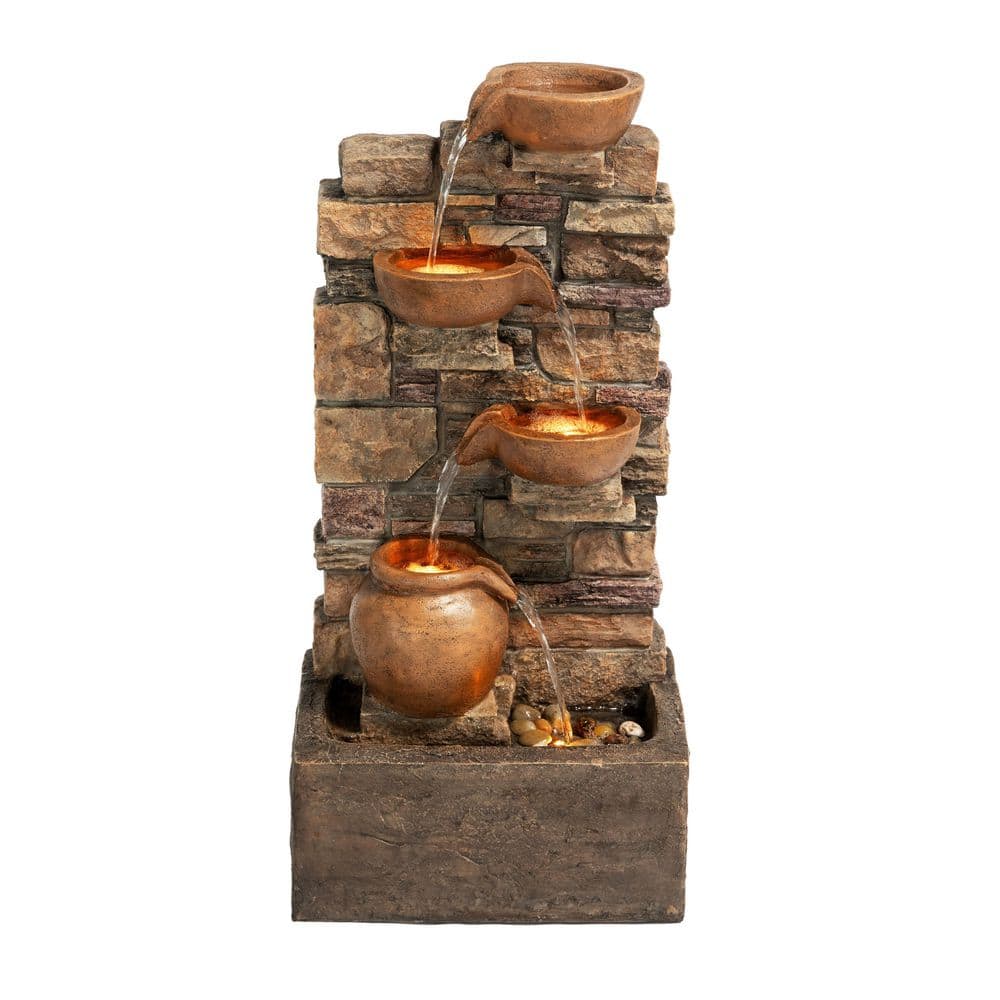 28.5 in. Outdoor 4 Tier Water Cascade Fountain with LED Lights in Brown price history on PriceWatchPro