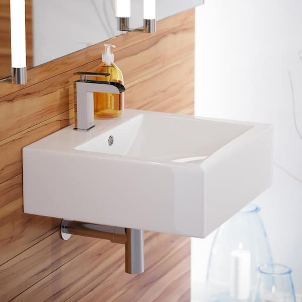 Voltaire 18 in. Square Ceramic Vessel Sink in Glossy White
