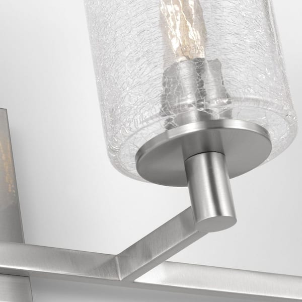 Generation Lighting - Parker 35 in. W x 7.75 in. H 4-Light Brushed Steel Bathroom Vanity Light with Clear Crackle Glass Shades