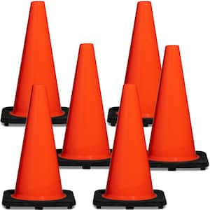 18 in. Orange PVC Non-Reflective Traffic Safety Cone (6-Pack)