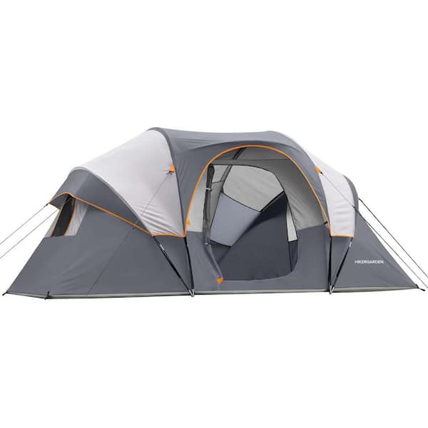 11 ft. x 14 ft. Gray 10-Person Camping Tent Portable Easy Set Up Family Tent for Camp Traveling