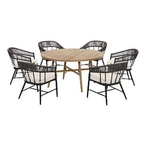 Aspenwood 7-Piece Wicker Outdoor Dining Set with White Cushions