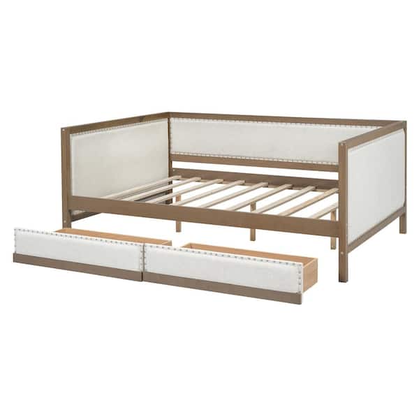 Qualler Brown Full Size Upholstered Daybed with 2 Drawers and Nailhead Decoration