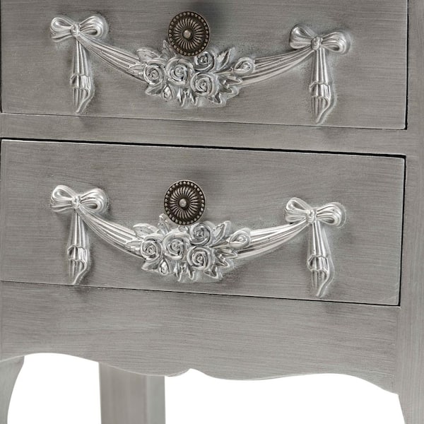 Baxton Studio Eliya 2-Drawer Silver Nightstand 29.5 in. H x