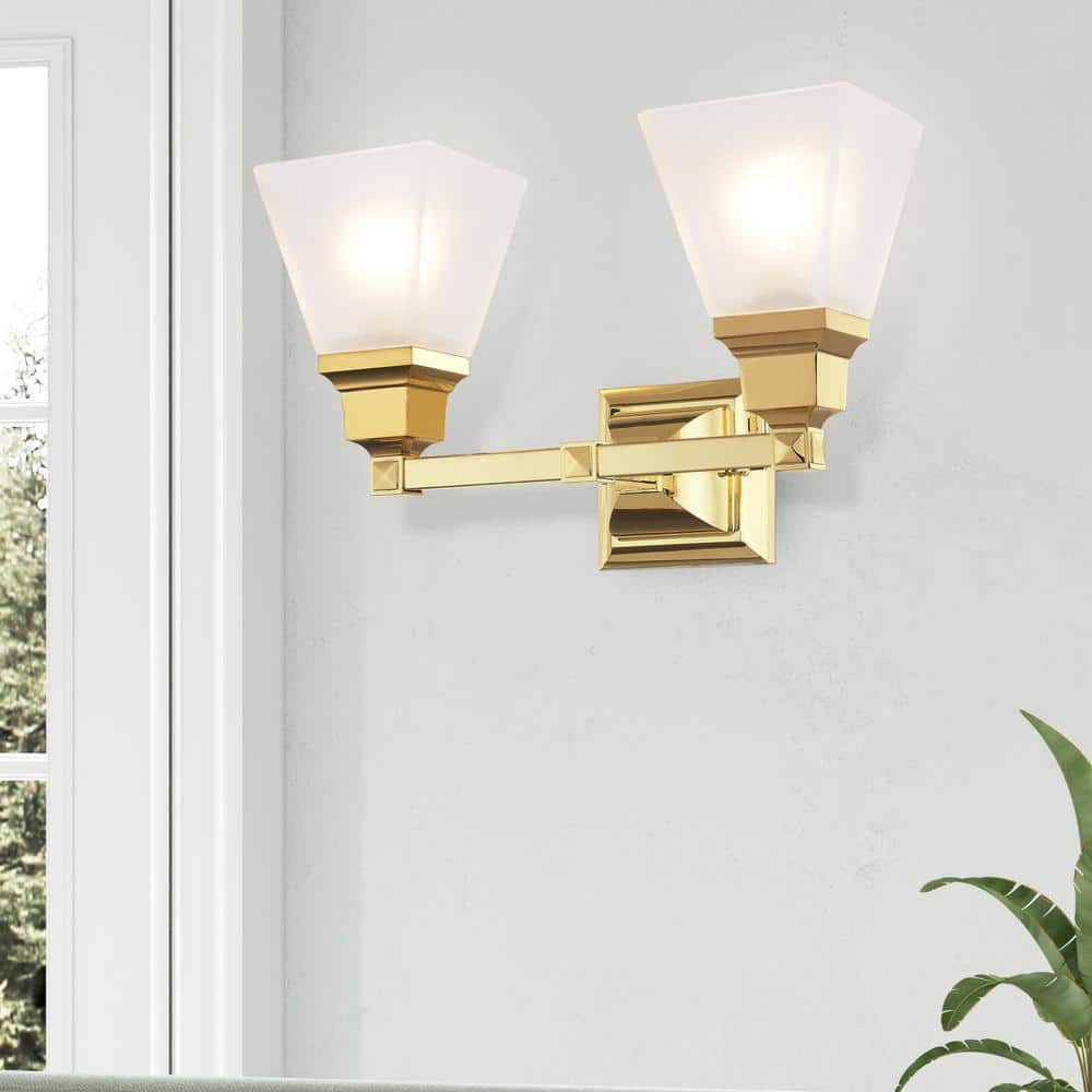 Elegant Polished Brass 2-Light Vanity with Satin Glass Shades