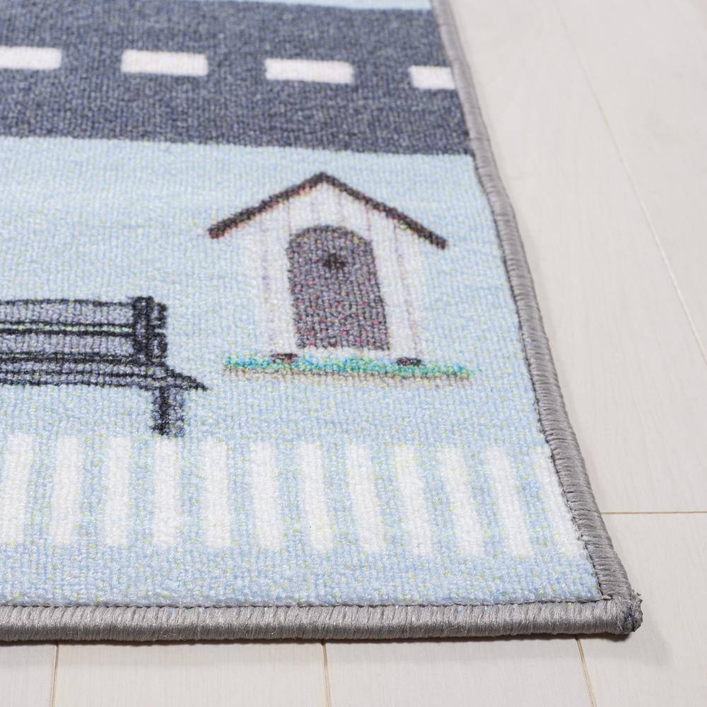 Blue and Dark Grey Square Kids Playhouse Area Rug