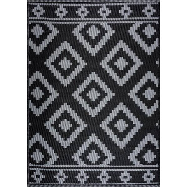 Milan Black Gray 5 ft. x 7 ft. Modern Reversible Recycled Plastic Indoor/Outdoor Area Rug-Floor Mat