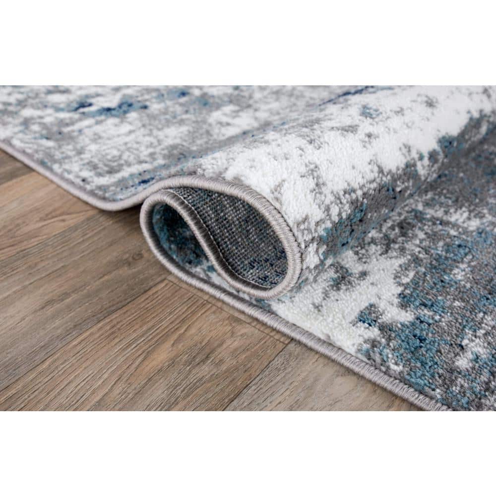 Reversible Abstract Watercolor Blue 5' x 7' Easy-Care Area Rug