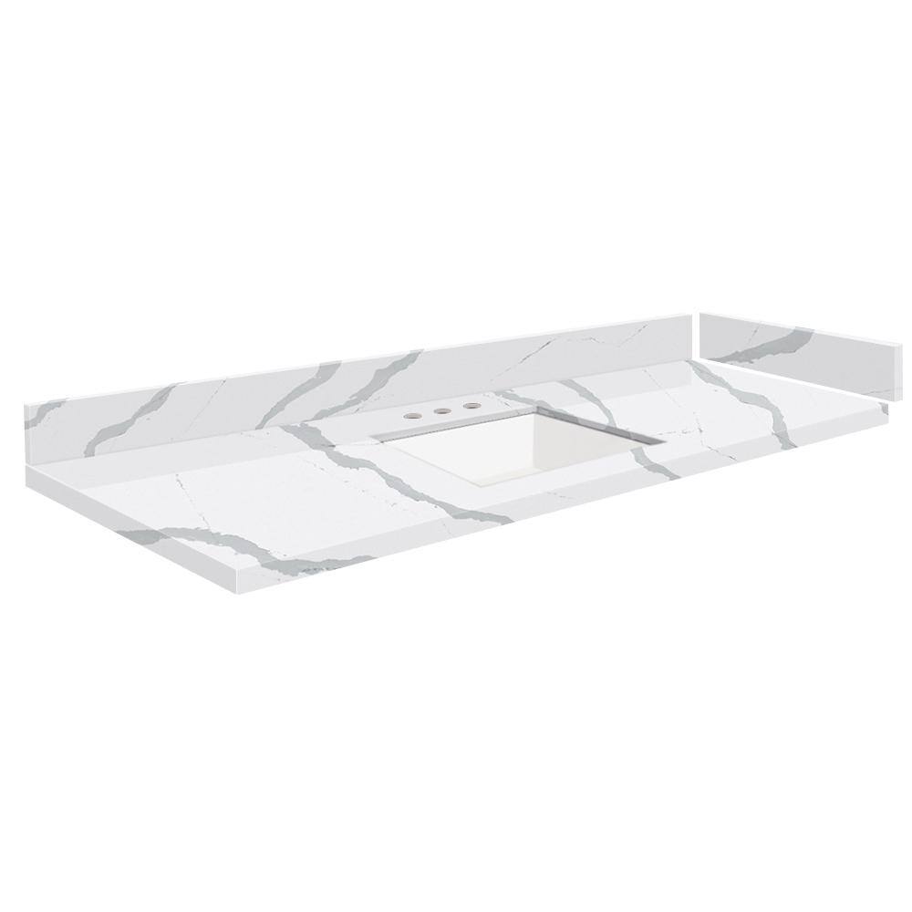 Silestone 58.5 in. W x 22.25 in. D Quartz White Rectangular Single Sink Vanity Top in Bianco Calacatta price history on PriceWatchPro