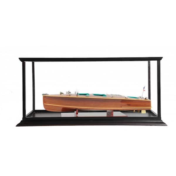 Wood Brown Hand Painted Chris Craft Triple Cockpit Boat Display Case Decorative