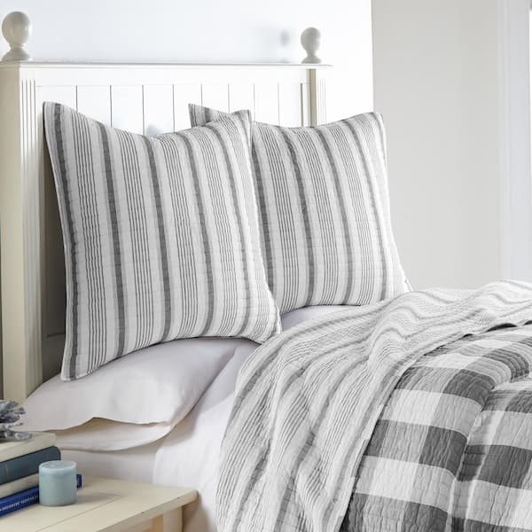 Cream 26 of in. in. L17210SHE2A HOME Camden Sham Stripe The Depot 2) x Home Euro Cotton and (Set Grey 26 Quilted LEVTEX -