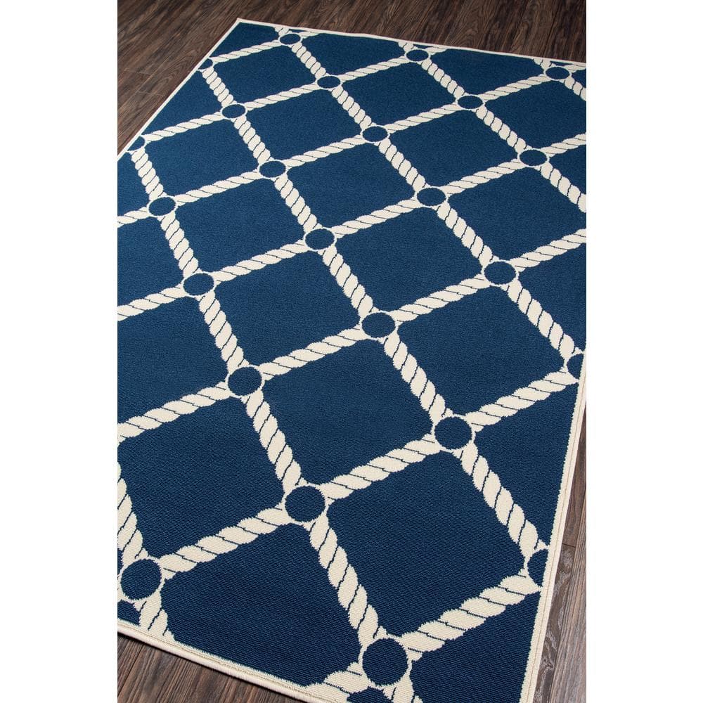 Navy Blue Rectangular Synthetic Indoor Outdoor Rug 6'7" x 9'6"