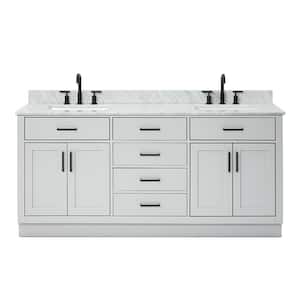 Hepburn 73 in. W x 22 in. D x 35.25 in. H Bath Vanity in Grey with Carrara Marble Vanity Top in White with White Basins