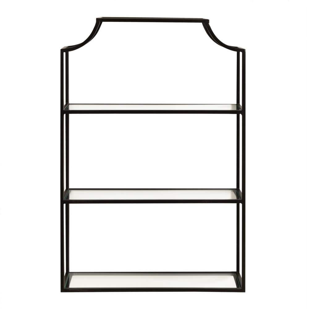Scalloped Black Metal and Glass 20x30 Floating Wall Shelf
