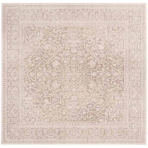 Reflection 11 ft. x 11 ft. Square Beige/Cream Distressed Floral Area Rug
