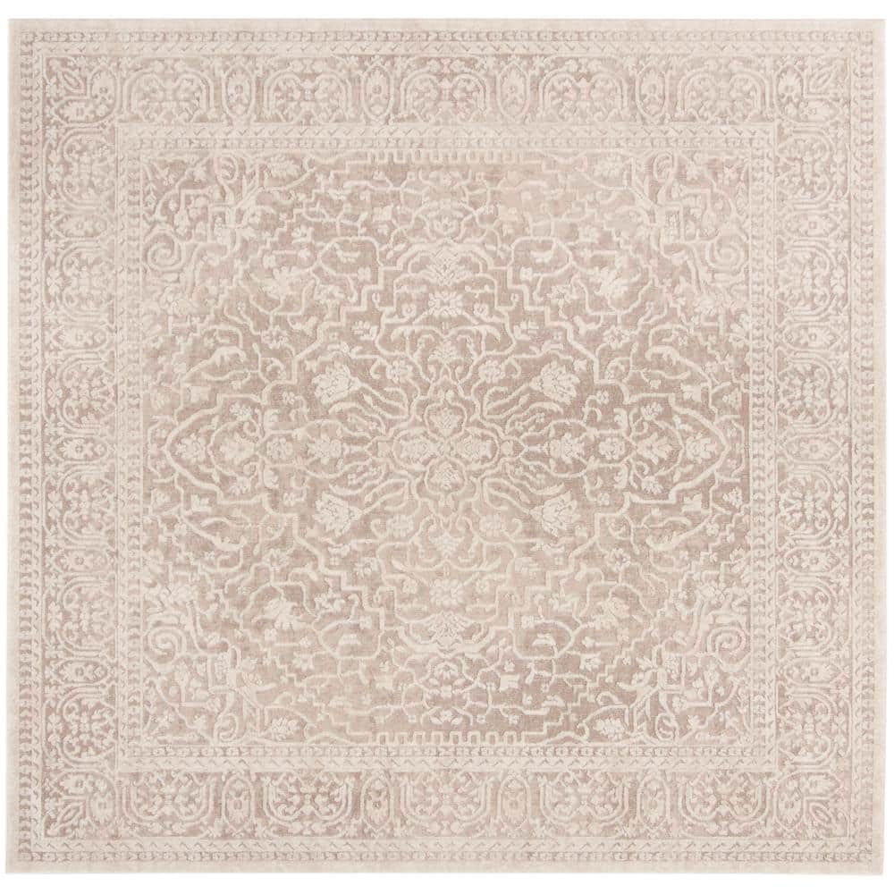 Elegant Floral Charm Round Beige/Cream Cotton Blend Area Rug, 5' Diameter