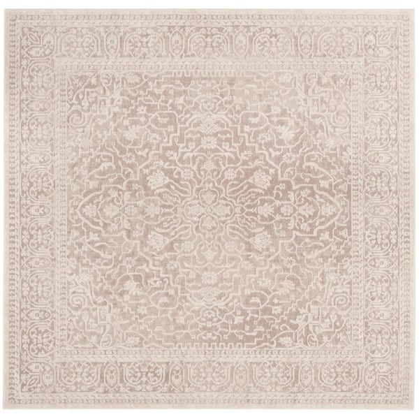 SAFAVIEH Reflection Beige/Cream 7 ft. x 7 ft. Square Floral Distressed Area Rug