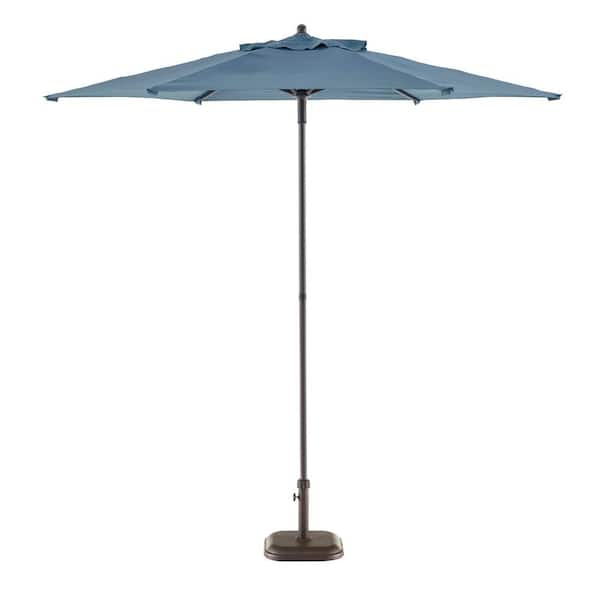 StyleWell 7.5 ft. Steel Market Outdoor Patio Umbrella in Denim 