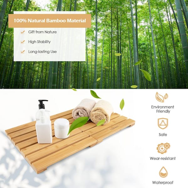 Natural Bamboo Bath Mat Waterproof Floor Mat for Bathroom Shower Toilet