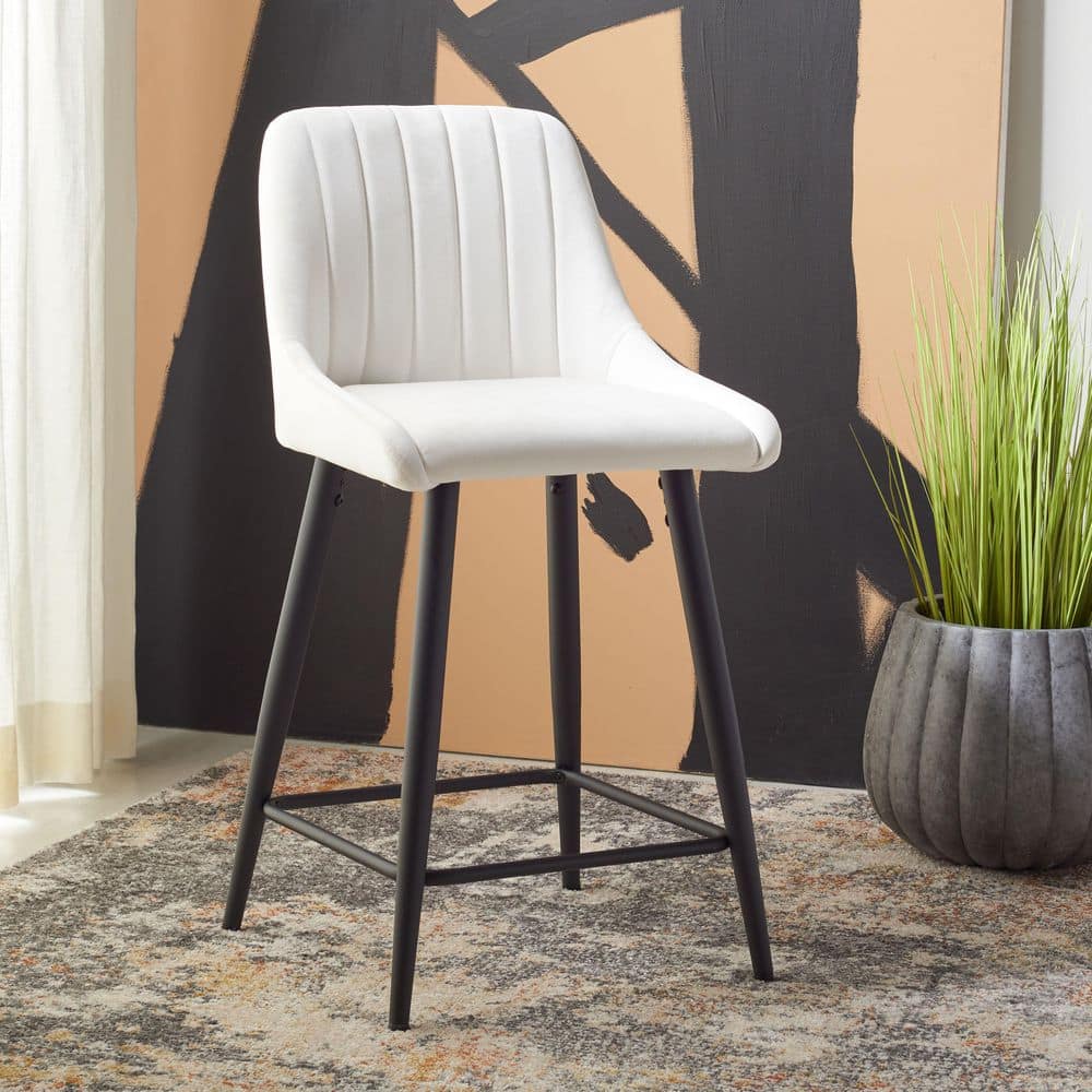 SAFAVIEH Helga 36 in. H Ivory/Black Metal Bar Stool BST7501A - The
