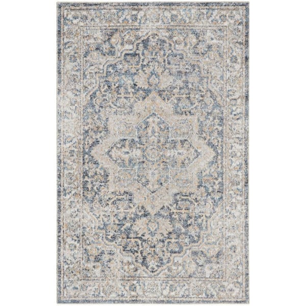 Astra Machine Washable Grey Blue 2 ft. x 4 ft. Distressed Traditional Area Rug