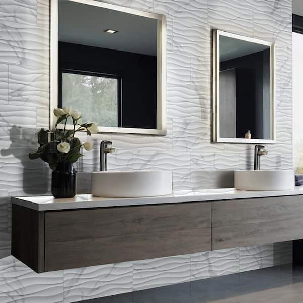 Dymo Statuary Wavy White 12 in. x 24 in. Glossy Ceramic 3D Patterned Wall Tile (960 sq. ft./Pallet)