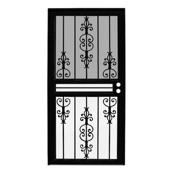 Unique Home Designs 30 in. x 80 in. Estate Black Recessed Mount All Season Security Door with Insect Screen and Glass Inserts
