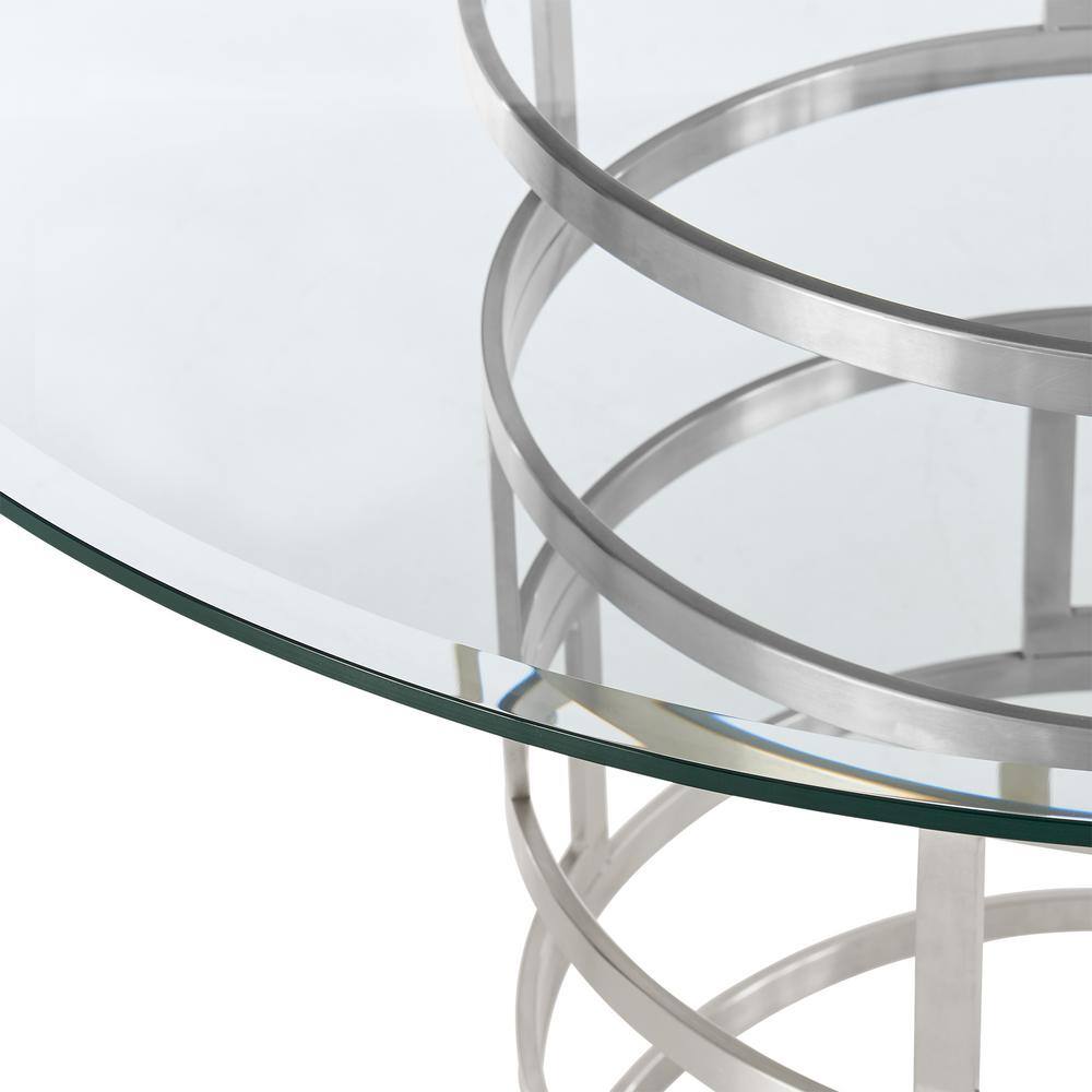 Diaz 48" Round Glass Dining Table with Stainless Steel Base