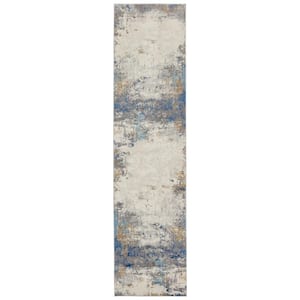 Grotto Gray/Blue 3 ft. x 12 ft. Abstract Runner Rug