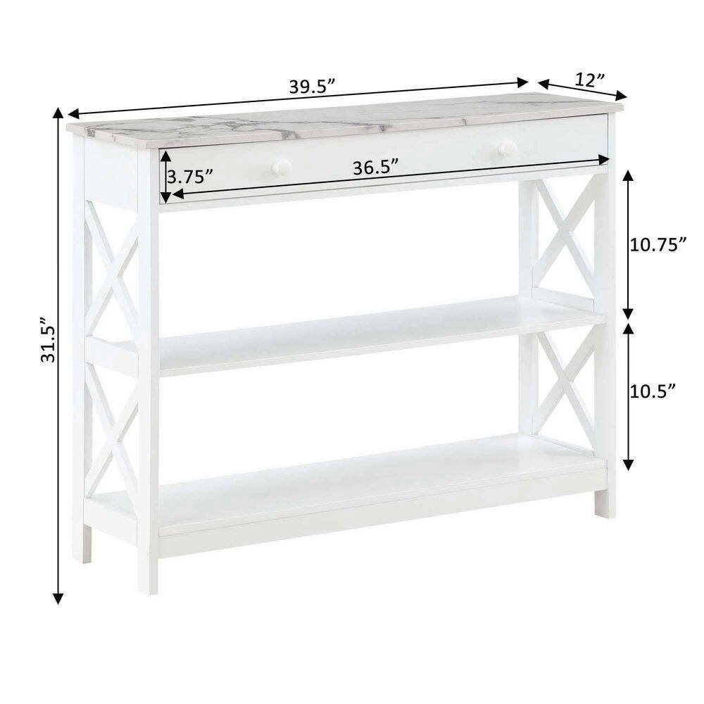 Oxford White Faux Marble Console Table with Storage Shelves