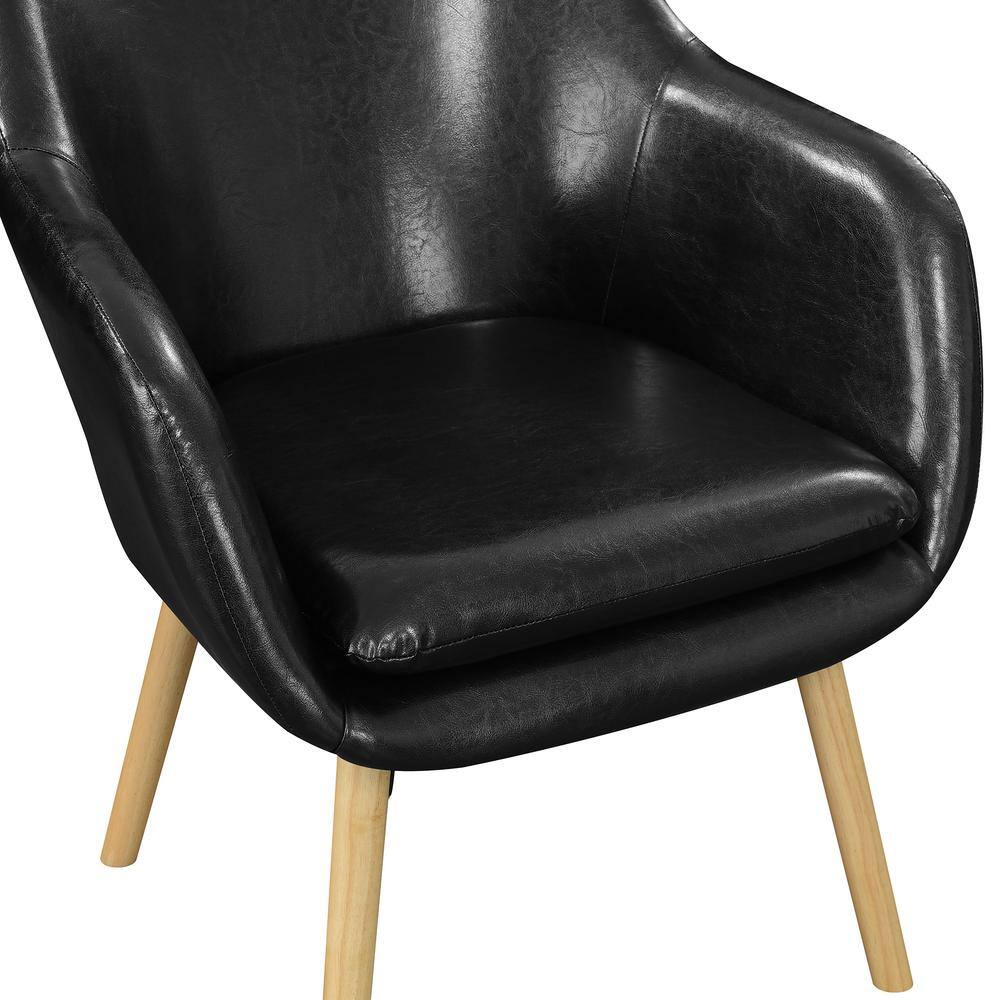 Charlotte Black Faux Leather and Velvet Wood Accent Chair