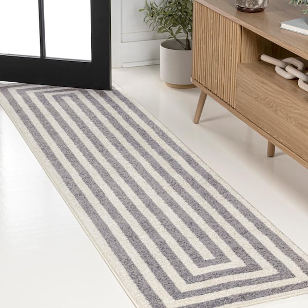 JONATHAN Y Bandol Modern Classic Mitre Stripe Gray/Ivory 2 ft. x 8 ft. Runner Rug
