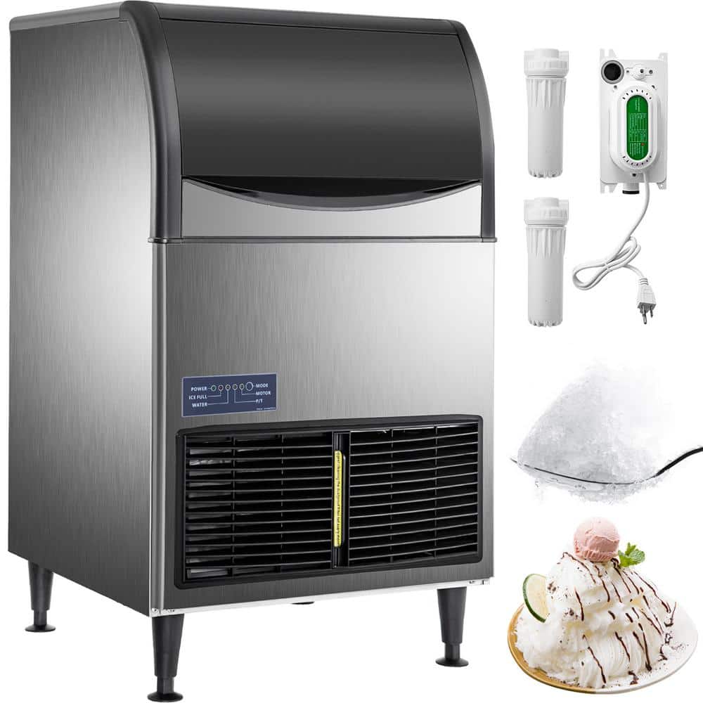 VEVOR 132 lb. / 24 H Commercial Flake Ice Machine with 66 lb. Storage Stainless Steel Freestanding Snowflake Maker in Silver