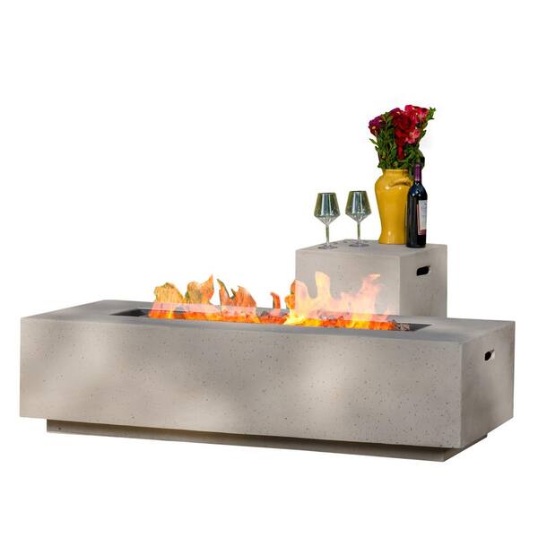 Noble House Aidan 56 in. x 15.00 in Rectangular MGO Gas Fire Pit Table in Light Grey - 50,000 BTU with Tank Holder
