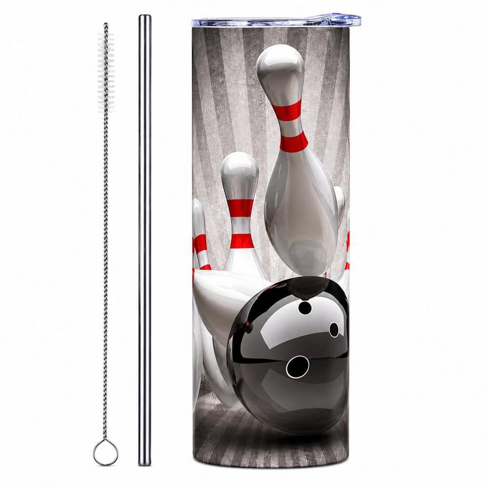 20 oz Stainless Steel Bowling Ball Print Skinny Vacuum Insulated Travel ...