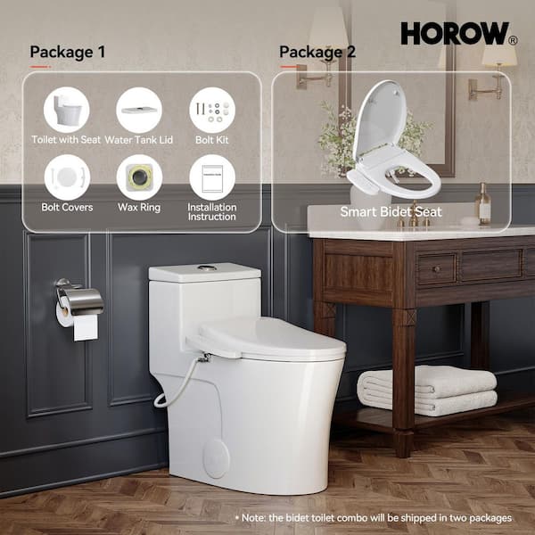 HOROW 17 in. ADA Dual Flush Elongated Toilet with Smart Bidet Seat