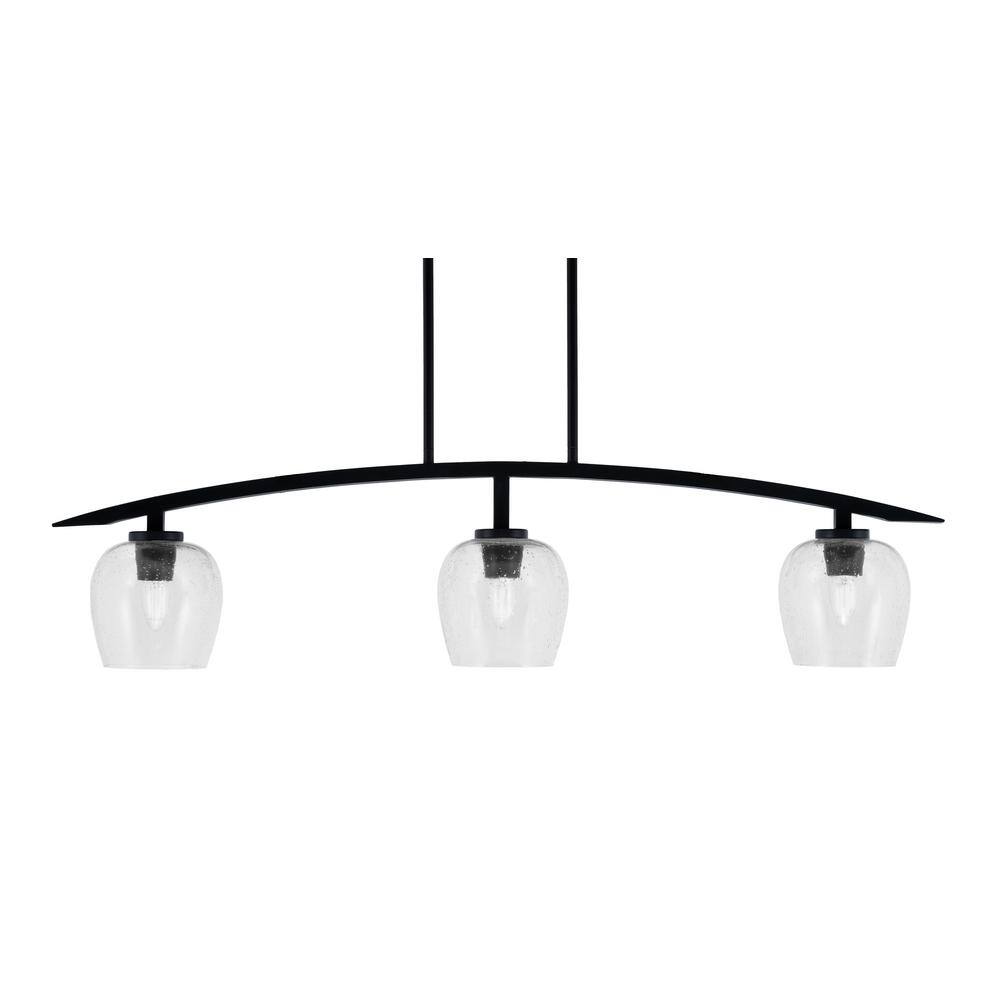 Siena 41 in. 3-Light Matte Black Chandelier with 6 in. Clear Bubble Glass S