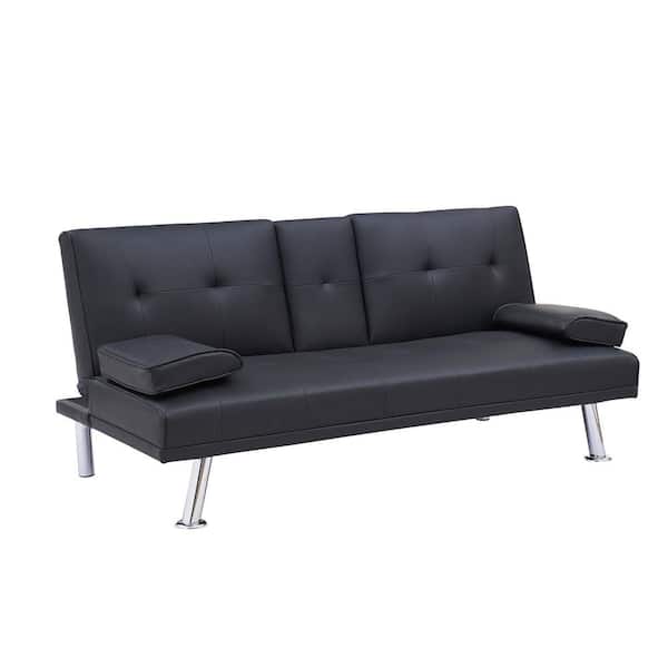31 In Wide Armless Faux Leather Mid, Modern Faux Leather Sleeper Sofa